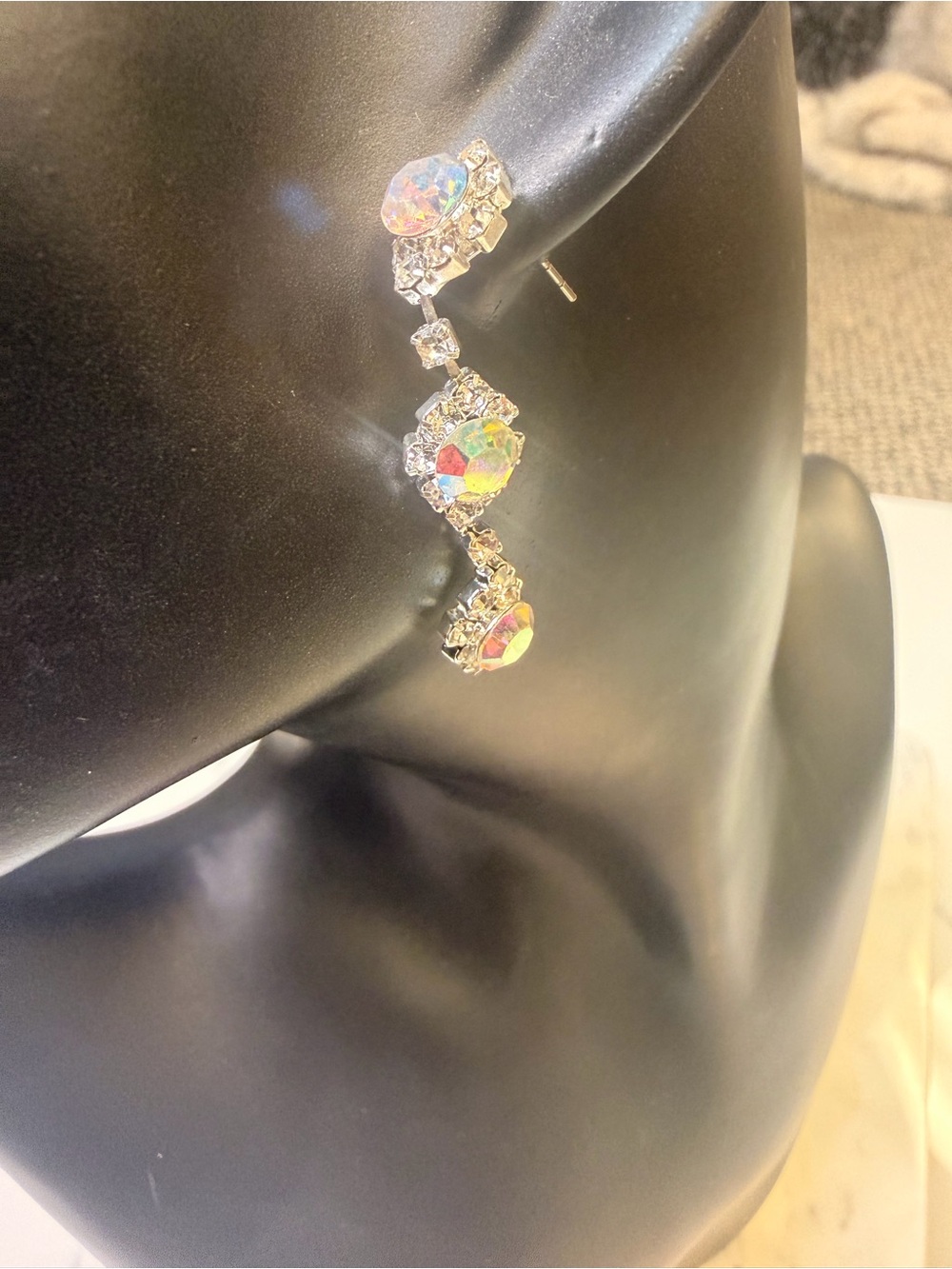 Crystal Drop Dangle Earrings - Silver Tone - Picture 2 of 4